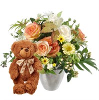Blumenversand; Zarter Saisonstrauss mit Teddyb?r (braun)