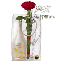 Blumenversand; S?sse Romanze mit WHITE Secco Cool Bag (75cl) und 2 Gl?ser